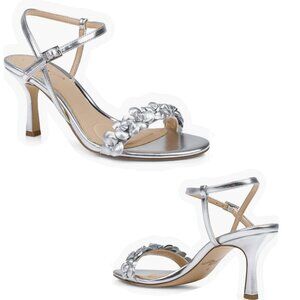Jewel Badgley Mischka Saylor Ankle Strap Heels Metallic Silver Sandals Size 7.5